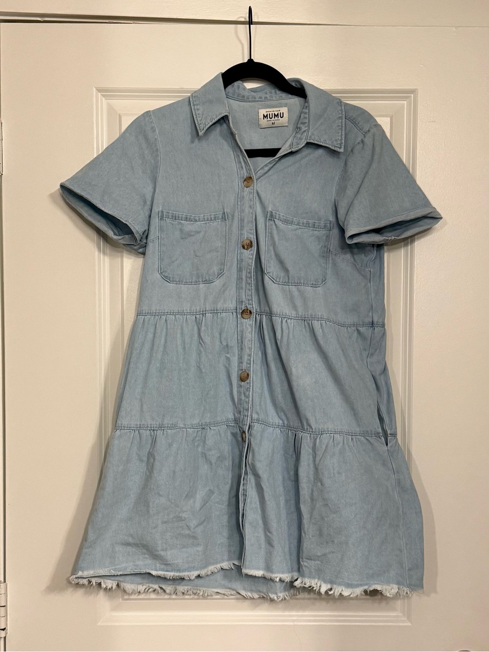 Show Me Your Mumu Birmingham Tiered Button-Down Denim Mini Dress Size Medium - Picture 2 of 6